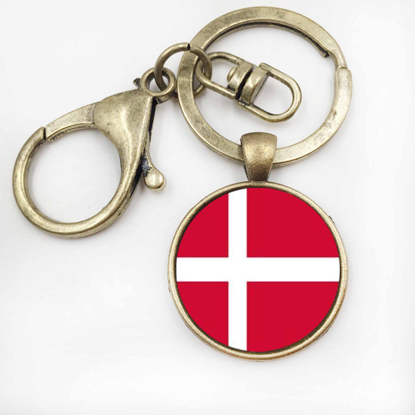 Denmark Flag Art Keychain Jewelry Men Glass Cabochon key Holder Flag Key Chain Packet key Ring For Women Gift