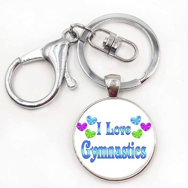 Brand fashion I Love Gymnastics keychain women men jewelry Peace Love Gymnastics charms key chain ring jewelry