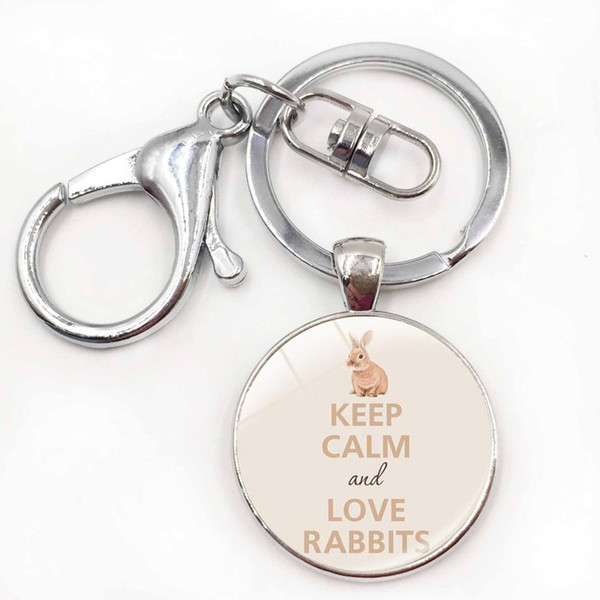 New Bunny Rabbit keychain Print Jewelry Animal Pendant keychains Girls Glass Cabochon Key Holder