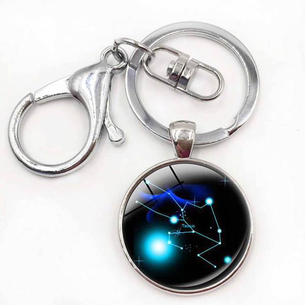 12 Zodiac Metal Keychains Signs 12 Constellation Key chain Horoscope Astrology Disc Galaxy Star Glass Keyring Brelok Porte cles