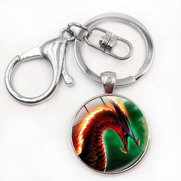 Dragon keychains Vintage Glass Cabochon Silver Plated Pendant Keychain Summer Style Women Jewelry Animal Charm Key Holder