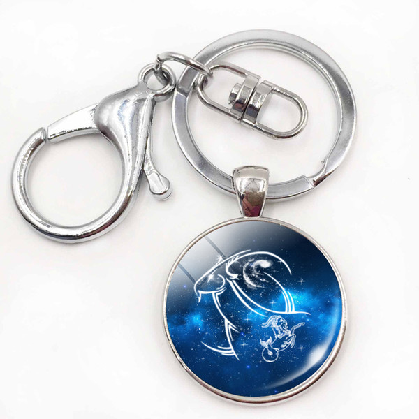 Birthday Gift Cute Cabochon Zodiac Signs Keyrings Aries Leo Constellations Keychains Virgo Pisces Key Chains Rings Pendant Women