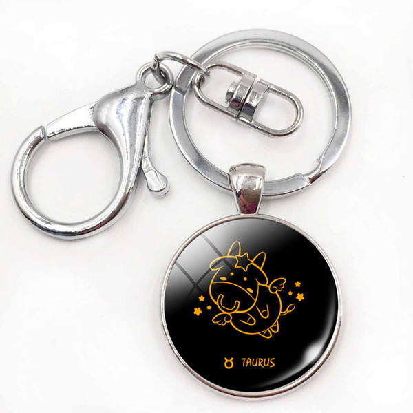 Birthday Christmas Gift Cute Cartoon Pattern 12 Constellations Zodiac Signs Keychains Aries Gemini Round Key Chain Rings Jewelry