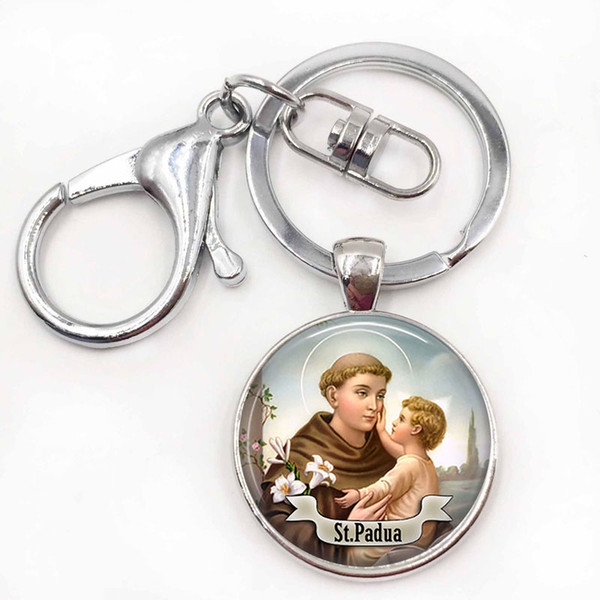 St Anthony of Padua Keychain Saint Pendant KeyringArt St Anthony Jewelry Cabochon Religious Religious Gift Key Chain Ring