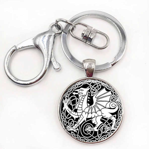 Celtic Dragon Keychain Cabochon Glass Keyring Oil Painting Gift Dragon Jewellery Dragon Key Chain Ring