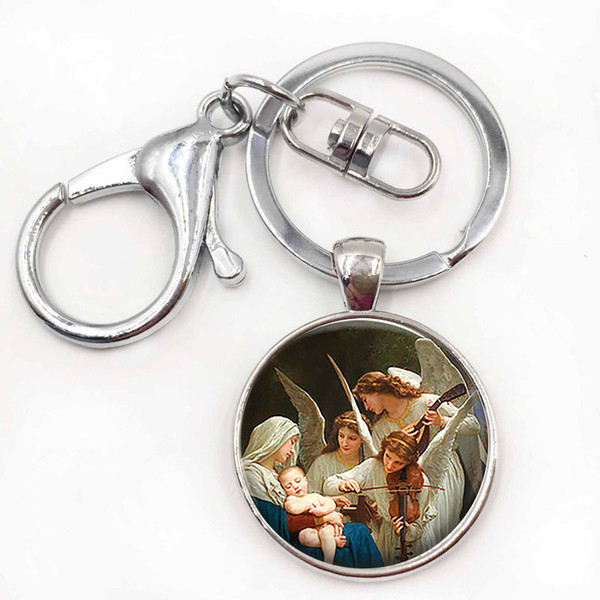 Virgin and The Angels Keychain Keyring Christmas Gift Virgin Mary Glass Cabochon Virgin Mary Photo Key Ring Chain Fashion