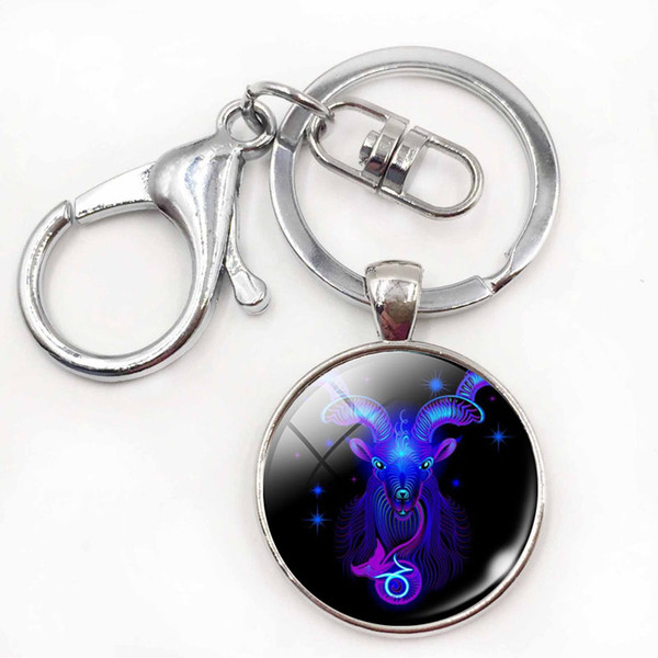 Capricornus Key Chains Glass Glass Cabochon Pendant Jewelry Keyrings Valentine's Key Holder Day Gift for Women