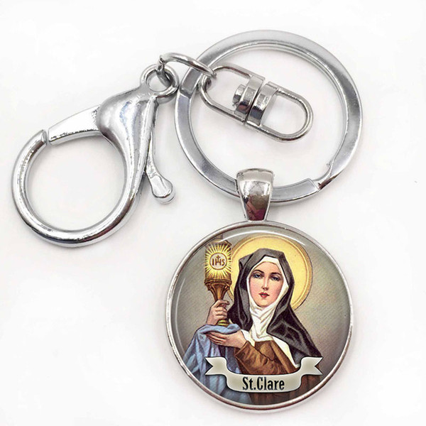 St Clare of Assisi Keychain Saint Custom Keyring Art St Clare Jewelry Religious St Clare Jewerly Gifts Key Chain Ring Cabochon