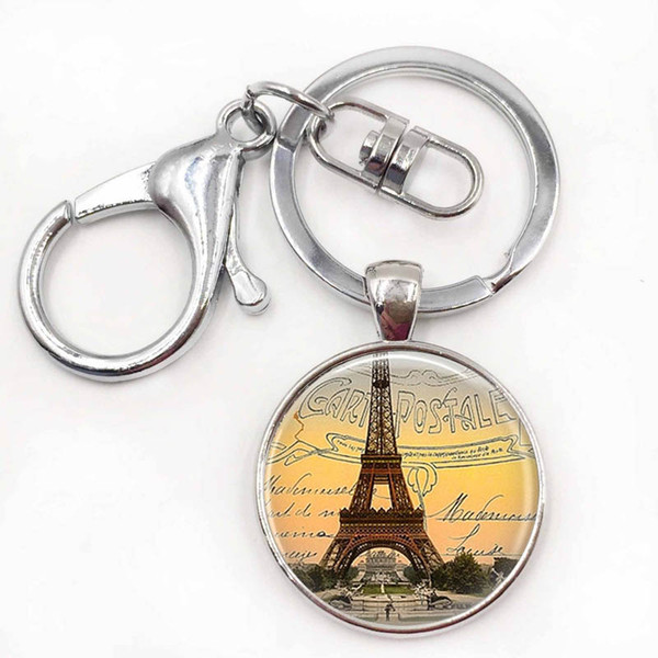 Paris Keychains Eiffel Tower Key Chains Glass Pendant Keyrings Paris Jewelry Birthday Gift for Women for Men