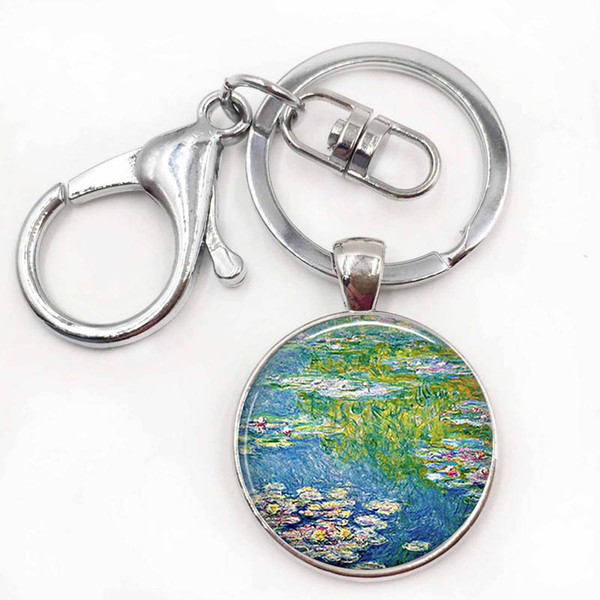 Monet's Water Lily Pond Art Keychain Water Lily Keyring Monet Art Jewelry Glass Cabochon French Impressionism Fashion Key Chain