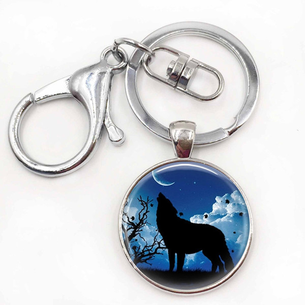 Wolf and Moon keychain Glass Pendant keyring Wolf Jewelry Oz Jewelry Wearable Art Car Key Holder Christmas Gift for Women