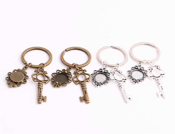 SWEET BELL 3pcs/lot Metal Alloy Zinc Key Chain Fit Round 12.5mm Cabochon Base Key Charm Pendant Jewelry Making C0898