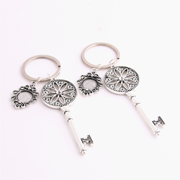 SWEET BELL 3pcs/lot Metal Alloy Zinc Key Chain Fit Round 12.5mm Cabochon Base Key Charm Pendant Diy Jewelry Making C0886