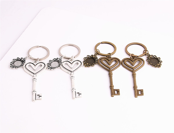 SWEET BELL 3pcs/lot Metal Alloy Zinc Key Chain Fit Round 12.5mm Cabochon Base Heart Key Charm Pendant Diy Jewelry Making C0893