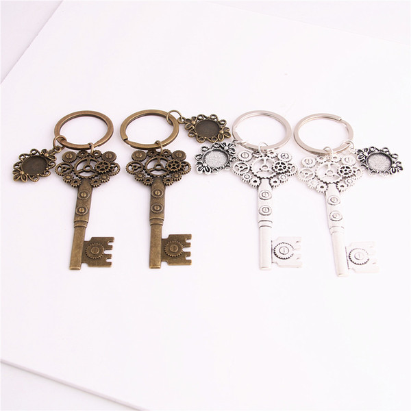 SWEET BELL 3pcs/lot Metal Alloy Zinc Key Chain Fit Round 12.5mm Cabochon Base Gear Key Charm Pendant Diy Jewelry Making C0888