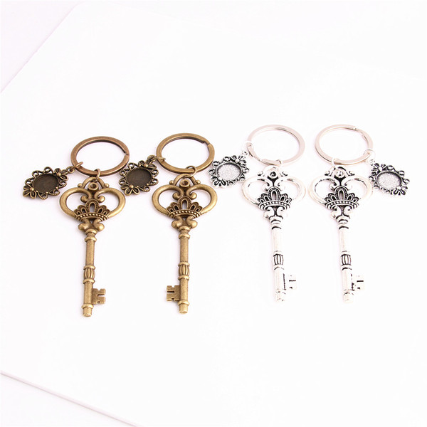 SWEET BELL 3pcs/lot Metal Alloy Zinc Key Chain Fit Round 12.5mm Cabochon Base Crown Key Charm Pendant Diy Jewelry Making C0887