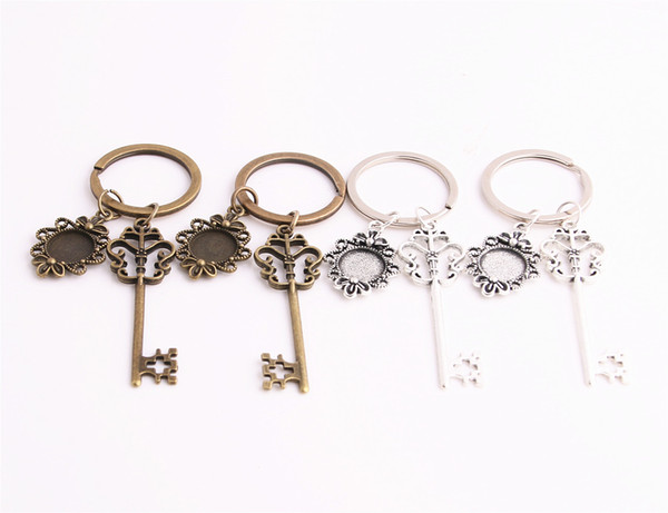 SWEET BELL 3pcs/lot Metal Alloy Zinc Key Chain Fit Round 12.5mm Cabochon Base Key Charm Pendant Jewelry Making C0897