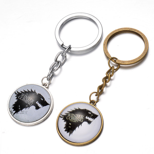 Game of Thrones House Wolf Keychain Winter Coming Wolf Glass Cabochon Keychain Key Rings Bag Hangs Fashion Jewelry Drop Ship 240342