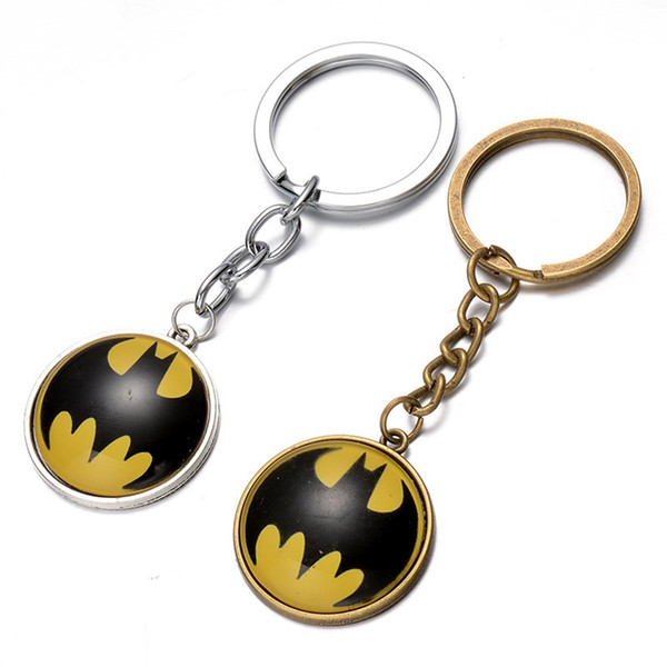 Super Heros Batman keychain glass cabochon Time gem key ring keyring pendants men women bags hang jewelry Bronze silver 240328