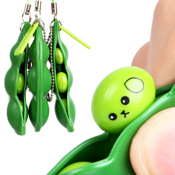 Extrusion Bean Keychain Anti Stress Relieve Green Bean Toy Key Chain Key Rings Bag Hangs Fashion Gift fashion jewelry