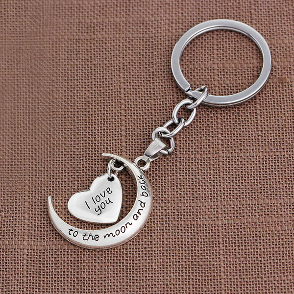 Letter I Love you to the Moon and Back Keychain Metal Love Heart Keychain Key Rings Holder Bag Hangs Fashion Will and Sandy Drop Shipping