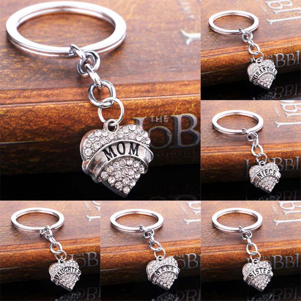 Crystal Heart Keychain Grandma Daughter Faith Hope Love Key Chain Family Designer Key Ring Fashion Jewelry Will and Sandy 170361