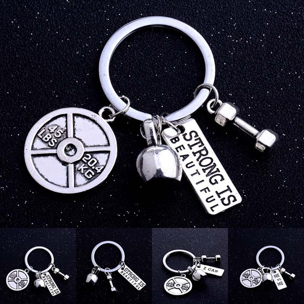 Inspiratinal Sport Keychain Strong I Can Dumbbell Keychain Inspired Letter Key Chain Key Rings Jewelry Will and Sandy Drop Ship 340100