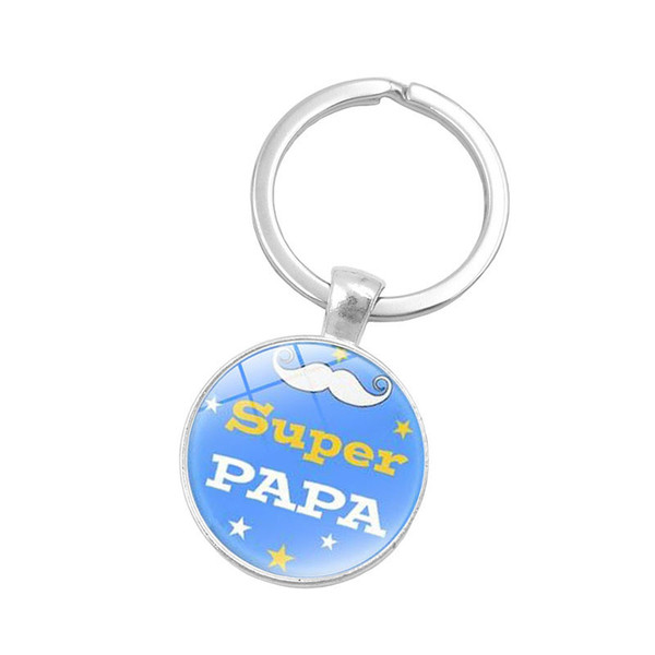 Super Papa Keychain Super Papa Glass Cabochon Keychain Key Ring I love you Daddy Key Chain Holders Will and Sandy Drop Ship