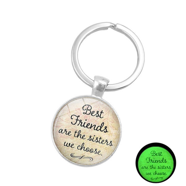 Glow in the Dark Keychain Friendship Best Friends Keychain Key Ring Glass Cabochon Keychain Fashion Jewelry Will and Sandy Drop Ship