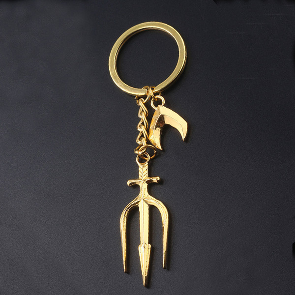 Aquaman keychain Gold Aquaman trident Keychain Key Rings Holder Fans Fashion Jewelry Valentine Gift Drop Shipping