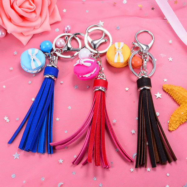 Macaron Tassel keychain Sandy Color Macaron Keychain Key Ring Chain Holder Bag Hangs Fashion Jewelry Drop Ship