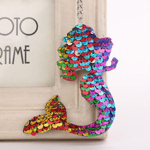 4 Colors Shiny Sequin Mermaid Keychain Key Rings Chain Hand Bag Hangs Animal Keychain Jewelry Will and Sandy Drop Ship 340072