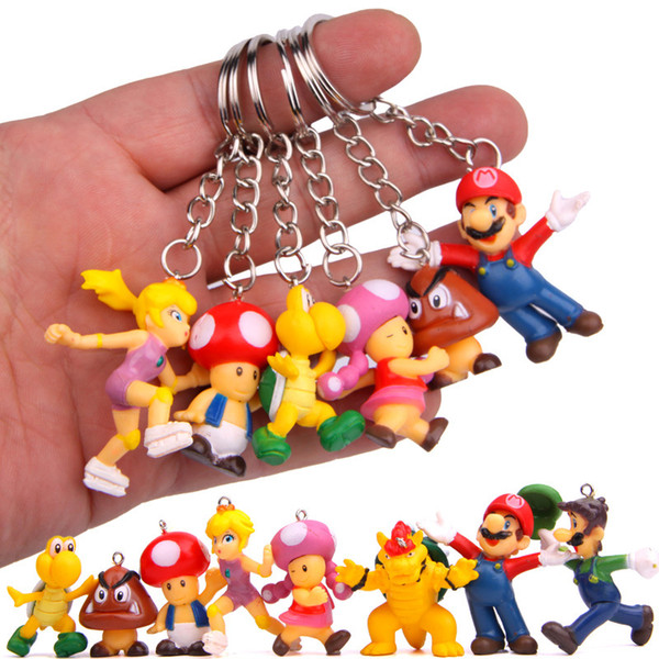 Cartoon Mario Keychain Plastic Mario Dinosaur Princess Fiigures Key Chain Key Rings Key Holder Fashion Will and Sandy Drop Shipping