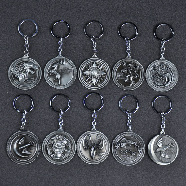 Game of Thrones Keychain Ancient silver Bronze House Stark Targaryen Lannister Key Chain Rings Will and Sandy Drop Shipping