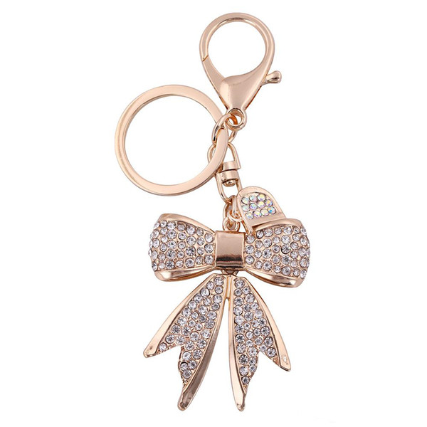 Newest Hotselling Dropshipping New Arrival China Product crystal Bowknot Shaped Key Chain Keychains For Girl Gift