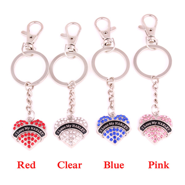 I Love My HARLEY Heart Crystal Charm Pendent Metal Keychain Women Rhinestone Medical Charm Accessories Gift