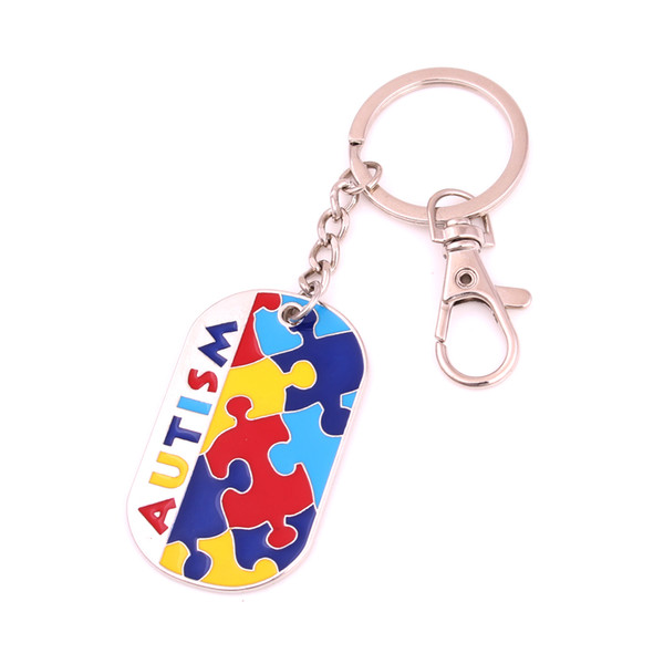 Autism Awareness Identification Pendant Dog Tag Style Puzzle Piece Pattern Hand Applied Enamel Colors ID Key Chains