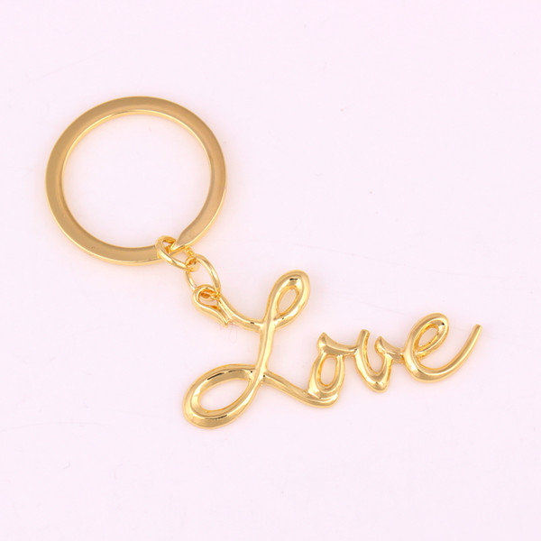 Apricot Fu Gold Love Letter Charm Pendent Key chain Key ring Gift For Girls Drop Shipping