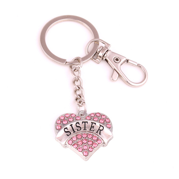 Apricot Fu SISTER Heart Crystal Charm Pendent Metal Jigsaw Lobster clasp Key Chain Drop Shipping