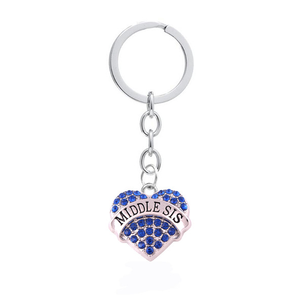 Fashion Crystal Four color Crystal Heart Key Chains MIDDLE SIS Family Party Gifts Handbag Key Rings Jewelry