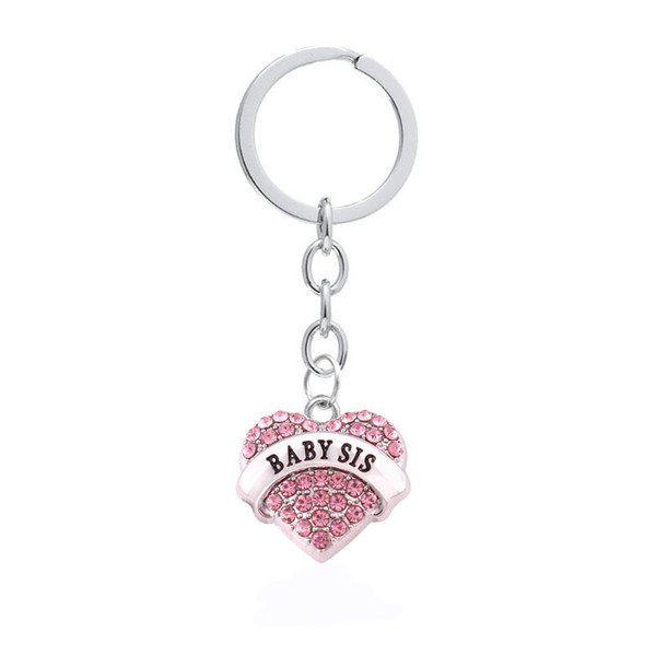 Apricot FU Charm Key chain BABY SIS Crystal Heart Pendant Key Chain Family Gift For Sister Friends Key Ring