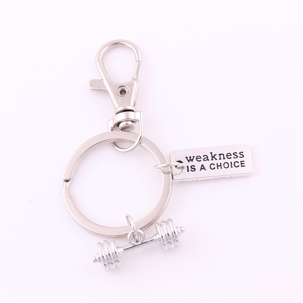 Antique Sliver Plated Barbell With TRAIN Beyond Pain/Weakness IS A CHOICE Sporty Charm Key Chain Lobster-Claw-Clasps