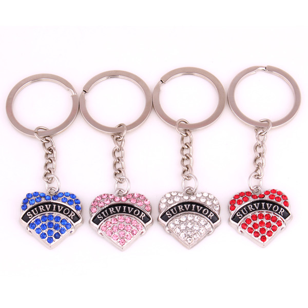 New Arrial Hot Sale Rhodium Plated Zinc Studded With Sparkling Crystals SURVIVOR Heart Charm Pendant Keychain