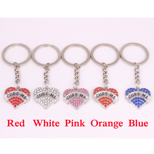 New Arrival Rhodium Plated CURE MS With Sparkling Crystals Heart Shape Charm Key Chain Jewelry Gift