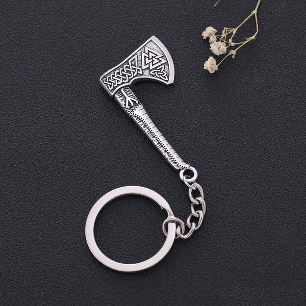 Wholesale Valknut Irish Knot with Elk Rune 3D Axe Pendant Keychain and Men Fashion Odin Symbol Warrior Axe Keyholder