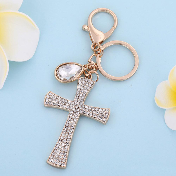 Wholesale New Design Newest Hotselling Dropshipping Fashionable Retail FashionYiwu Factory Rhinestone Metal Logo Cross Keychain