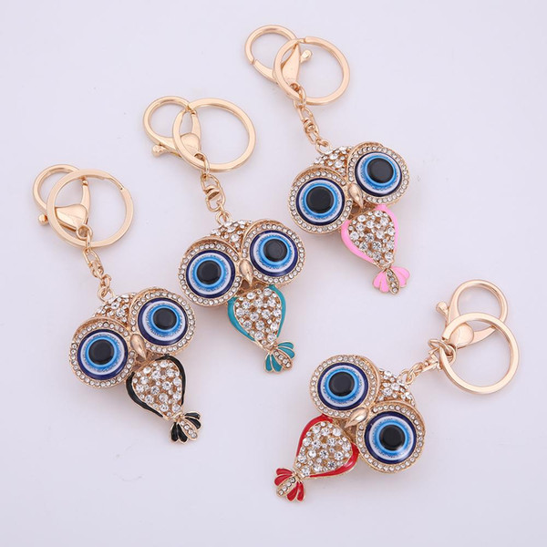 Apricot fu Retail Wholesale and metal Rhinestone Animal Shaped Pendant Owl Keychain Rose Gold Color Personalized Accessories