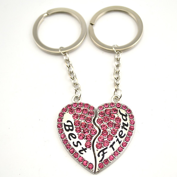 BEST FRIEND Keychain For Female Heart Shape Crystals Good Gift BFF Feeling Locksmith Zinc Alloy Provide Dropshipping