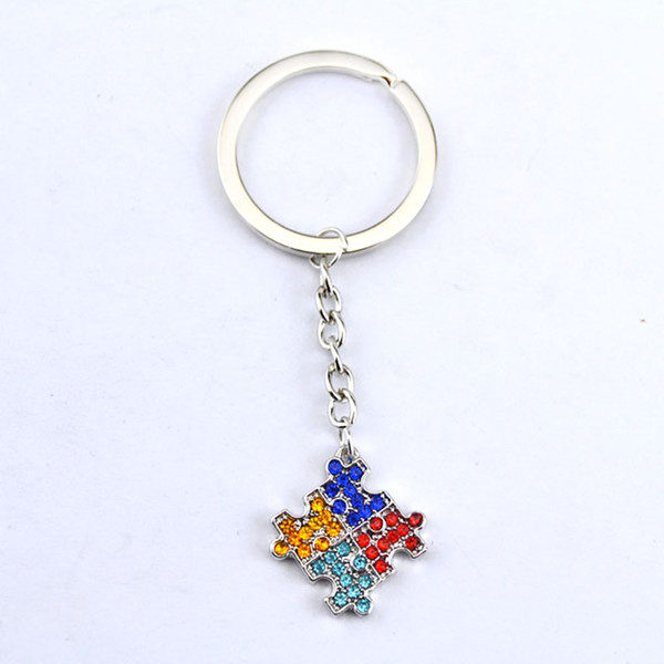 Puzzle Charm Key Chain Multi-Colored Sparkling Crystals Pendant For Woman Or Girl Party Gift Key Ring