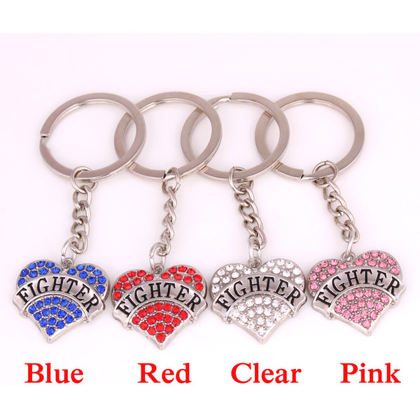 Letter FIG HTER Heart Shape Crystal Charm Pendent Metal Keychain Women Rhinestone Charm Keyrings Accessories Gift